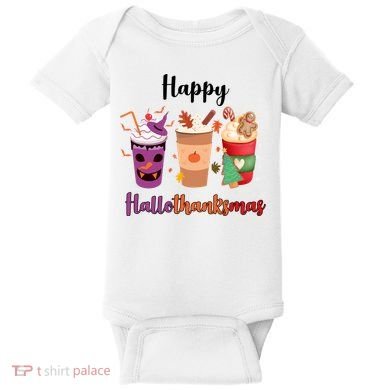 Happy Halloween Thanksgiving Christmas Coffee Lover Baby Bodysuit