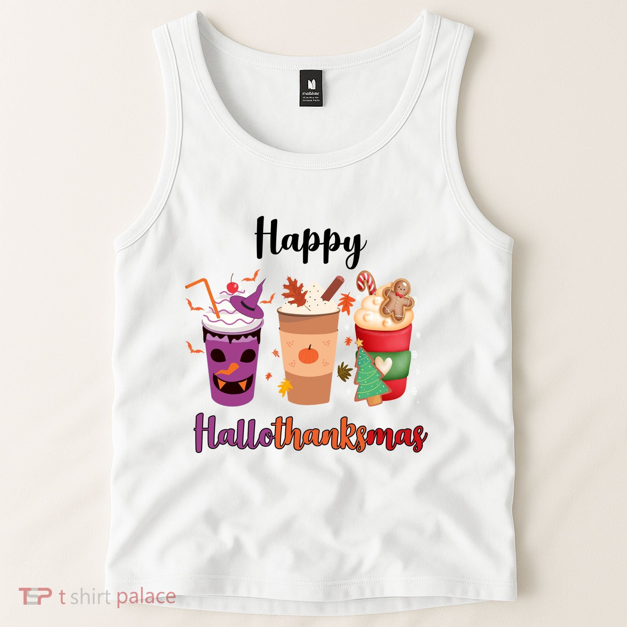Happy Halloween Thanksgiving Christmas Coffee Lover Tank Top