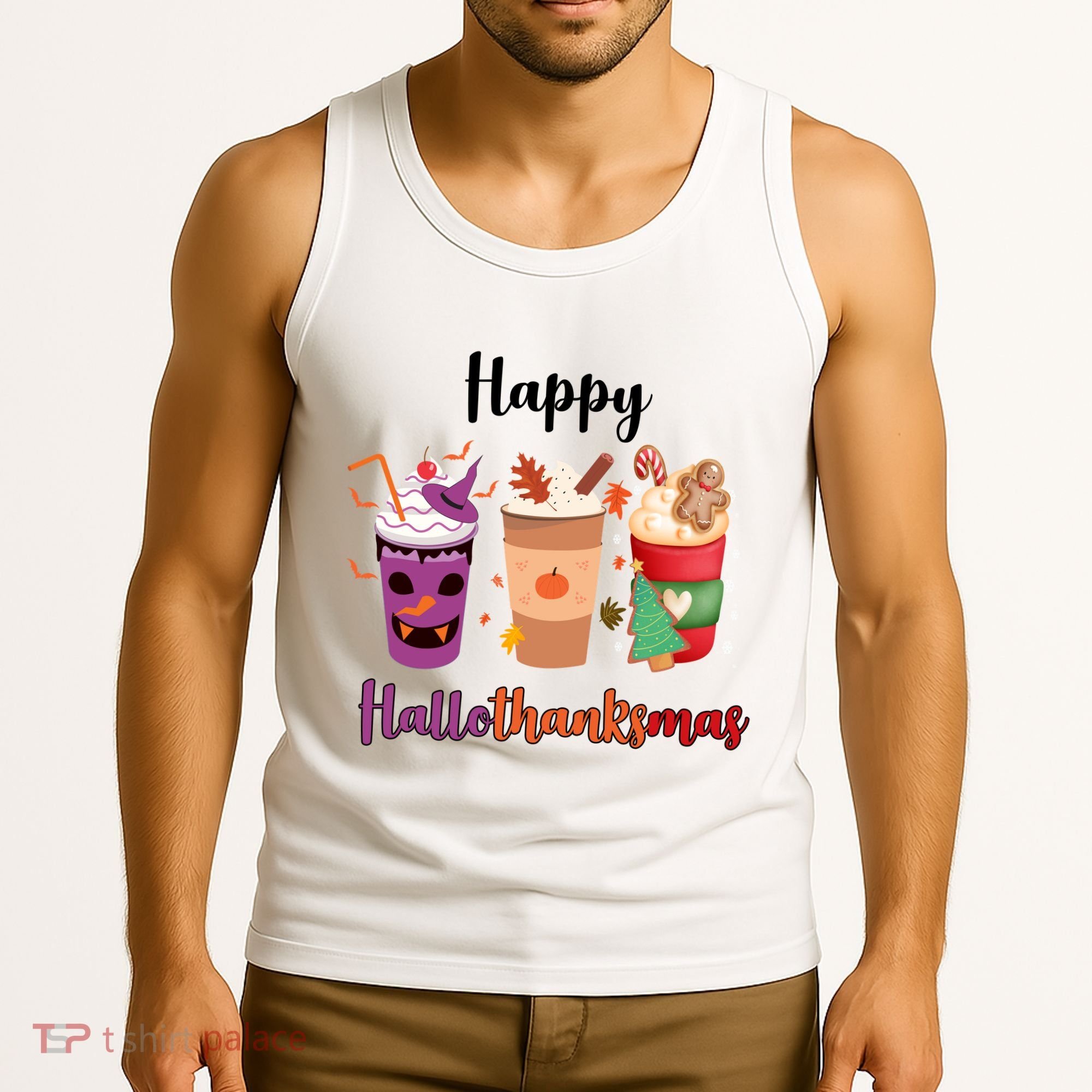 Happy Halloween Thanksgiving Christmas Coffee Lover Tank Top