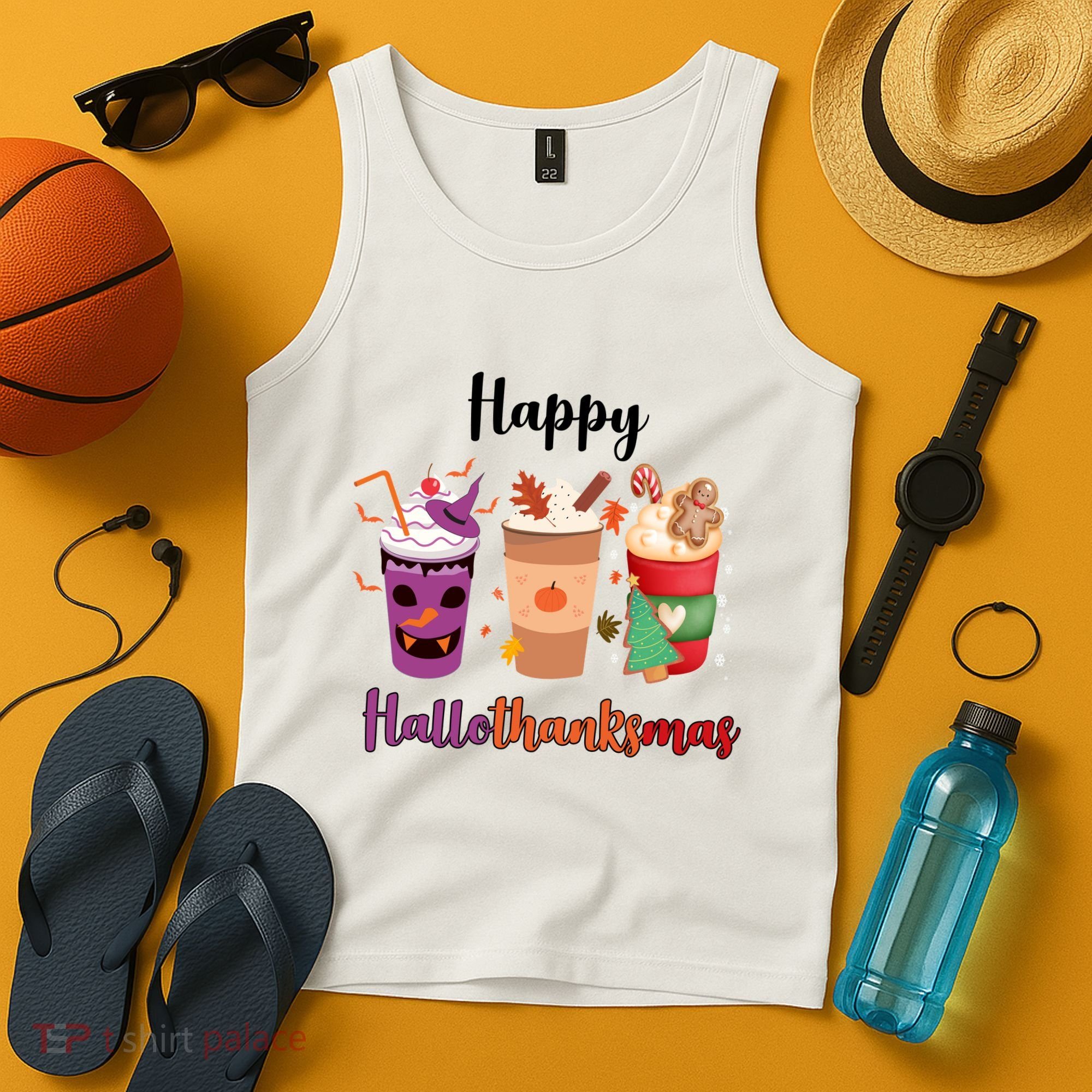 Happy Halloween Thanksgiving Christmas Coffee Lover Tank Top