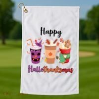 Happy Halloween Thanksgiving Christmas Coffee Lover Golf Towel thumb 1