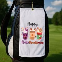 Happy Halloween Thanksgiving Christmas Coffee Lover Golf Towel thumb 2