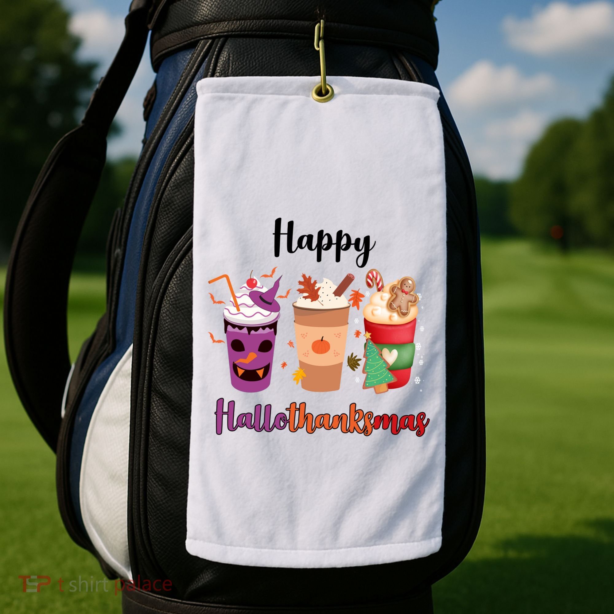 Happy Halloween Thanksgiving Christmas Coffee Lover Golf Towel