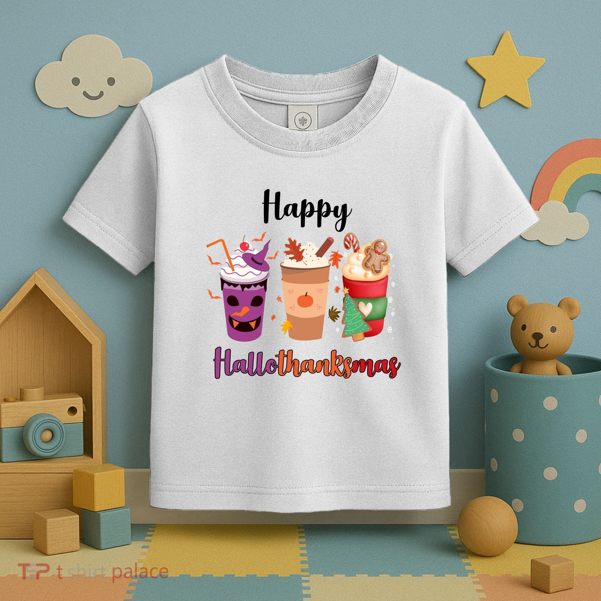 Happy Halloween Thanksgiving Christmas Coffee Lover Toddler T-Shirt