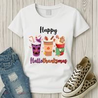 Happy Halloween Thanksgiving Christmas Coffee Lover Women's T-Shirt thumb 3