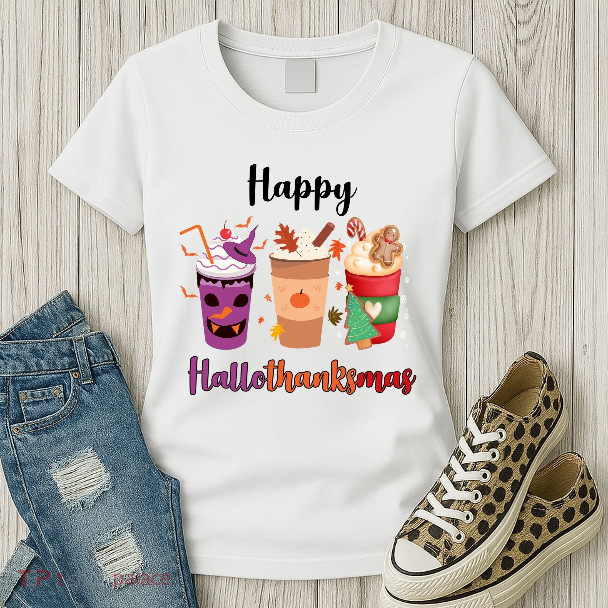 Happy Halloween Thanksgiving Christmas Coffee Lover Women's T-Shirt