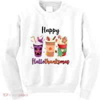 Happy Halloween Thanksgiving Christmas Coffee Lover Kids Sweatshirt thumb 0