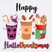 Happy Halloween Thanksgiving Christmas Coffee Lover Kids Sweatshirt thumb 2