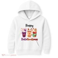 Happy Halloween Thanksgiving Christmas Coffee Lover Kids Hoodie thumb 0