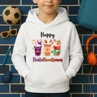 Happy Halloween Thanksgiving Christmas Coffee Lover Kids Hoodie thumb 2