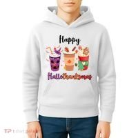 Happy Halloween Thanksgiving Christmas Coffee Lover Kids Hoodie thumb 4