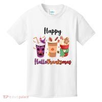 Happy Halloween Thanksgiving Christmas Coffee Lover Kids T-Shirt thumb 0