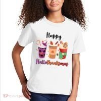 Happy Halloween Thanksgiving Christmas Coffee Lover Kids T-Shirt thumb 2