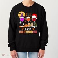 Happy Halloween Thanksgiving Christmas Wine Lover Gift Women's Sweatshirt thumb 0