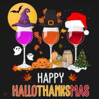 Happy Halloween Thanksgiving Christmas Wine Lover Gift Button thumb 1