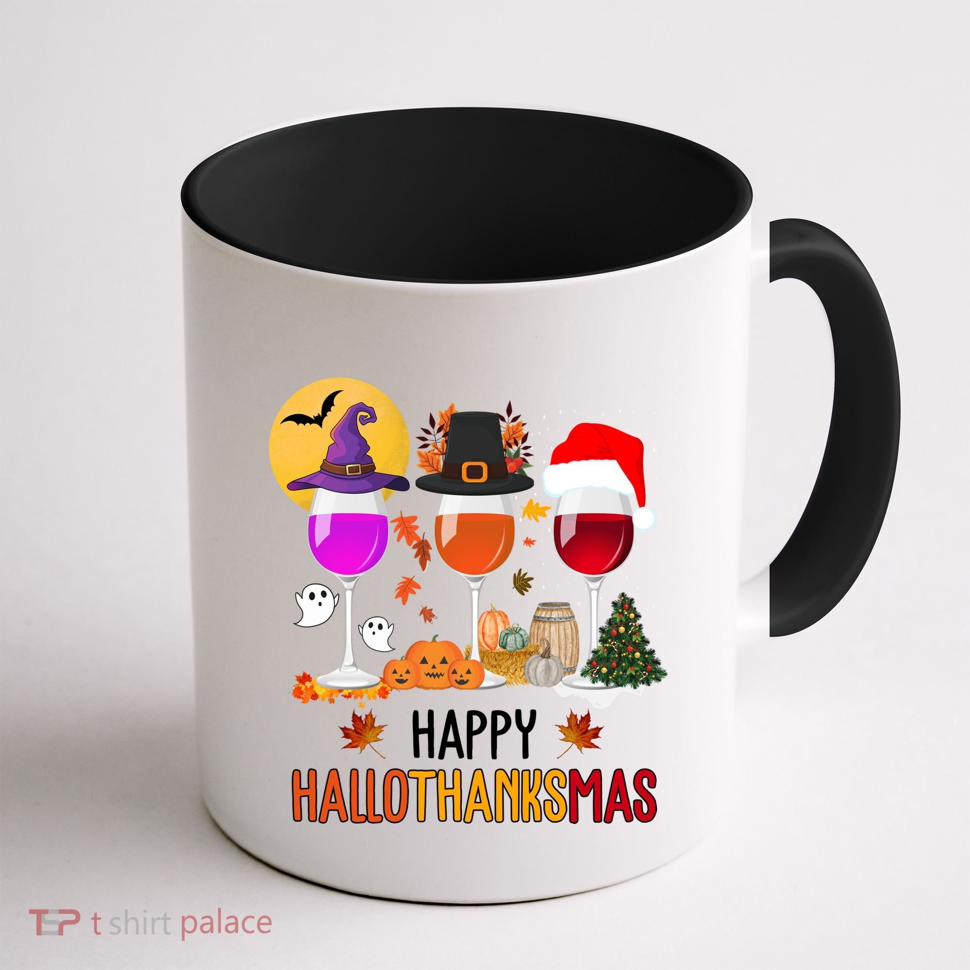 Happy Halloween Thanksgiving Christmas Wine Lover Gift Coffee Mug