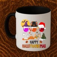 Happy Halloween Thanksgiving Christmas Wine Lover Gift Coffee Mug thumb 2