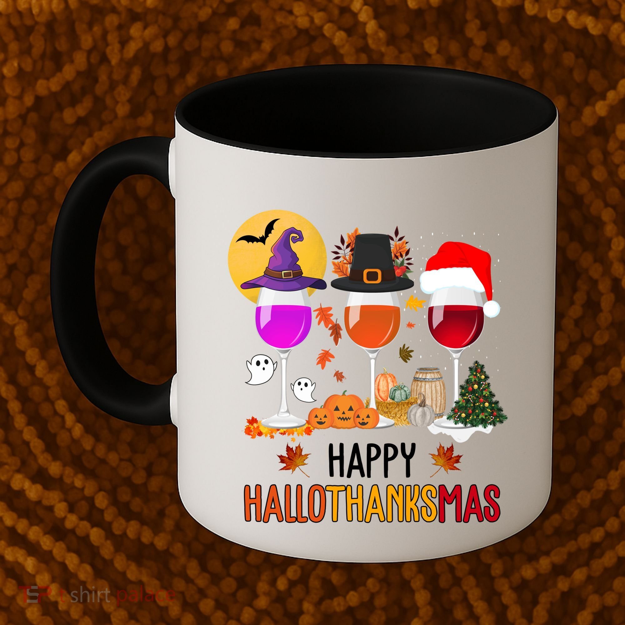 Happy Halloween Thanksgiving Christmas Wine Lover Gift Coffee Mug