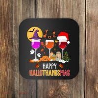 Happy Halloween Thanksgiving Christmas Wine Lover Gift Coaster thumb 0