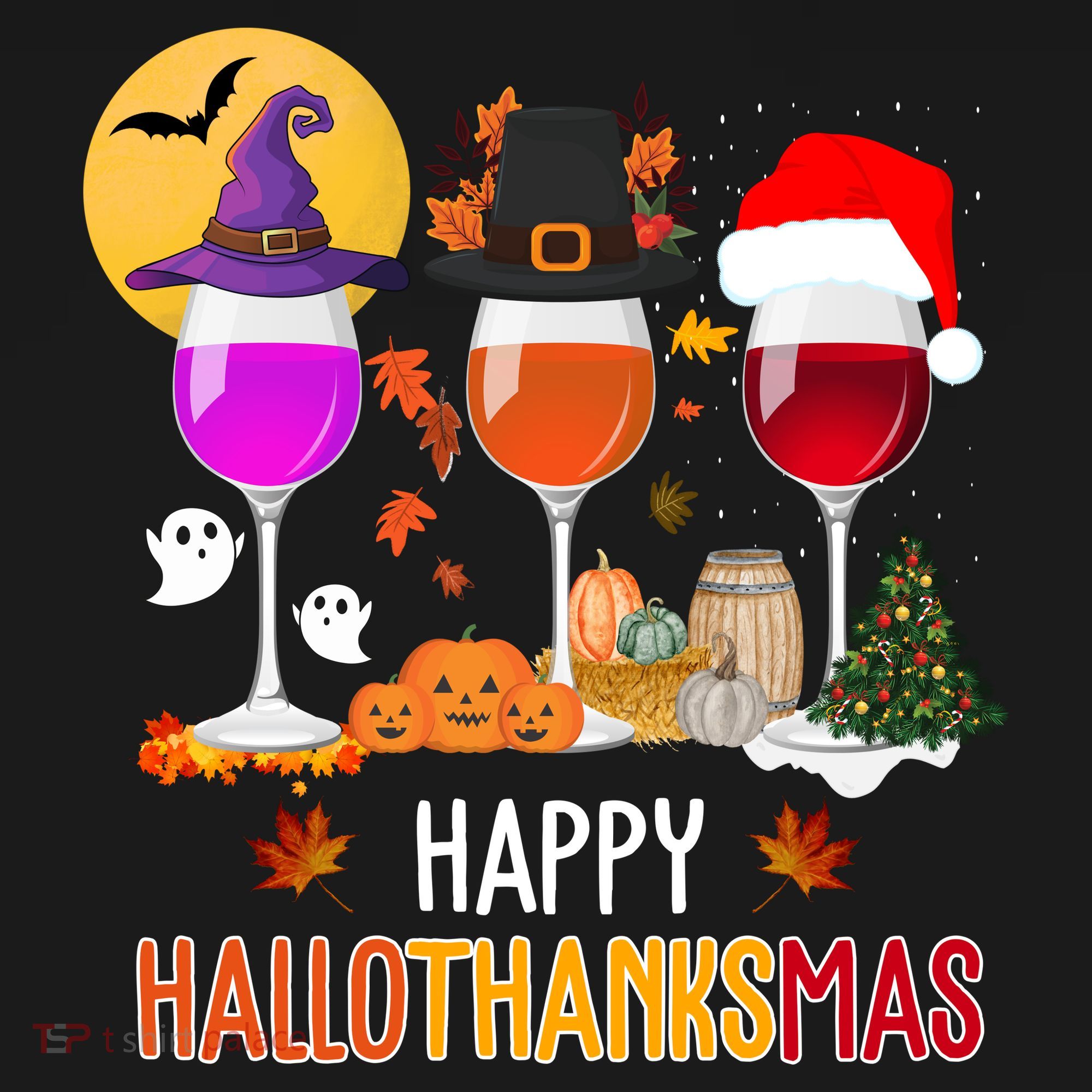 Happy Halloween Thanksgiving Christmas Wine Lover Gift Mousepad