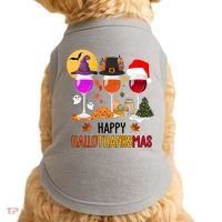 Happy Halloween Thanksgiving Christmas Wine Lover Gift Doggie Tank thumb 0