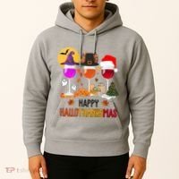 Happy Halloween Thanksgiving Christmas Wine Lover Gift Hoodie thumb 2