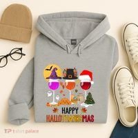 Happy Halloween Thanksgiving Christmas Wine Lover Gift Hoodie thumb 4