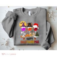 Happy Halloween Thanksgiving Christmas Wine Lover Gift Sweatshirt thumb 2