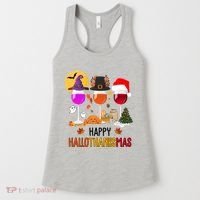 Happy Halloween Thanksgiving Christmas Wine Lover Gift Women's Tank Top thumb 0