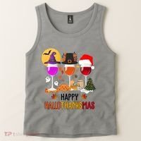 Happy Halloween Thanksgiving Christmas Wine Lover Gift Tank Top thumb 2