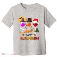 Happy Halloween Thanksgiving Christmas Wine Lover Gift Toddler T-Shirt thumb 0