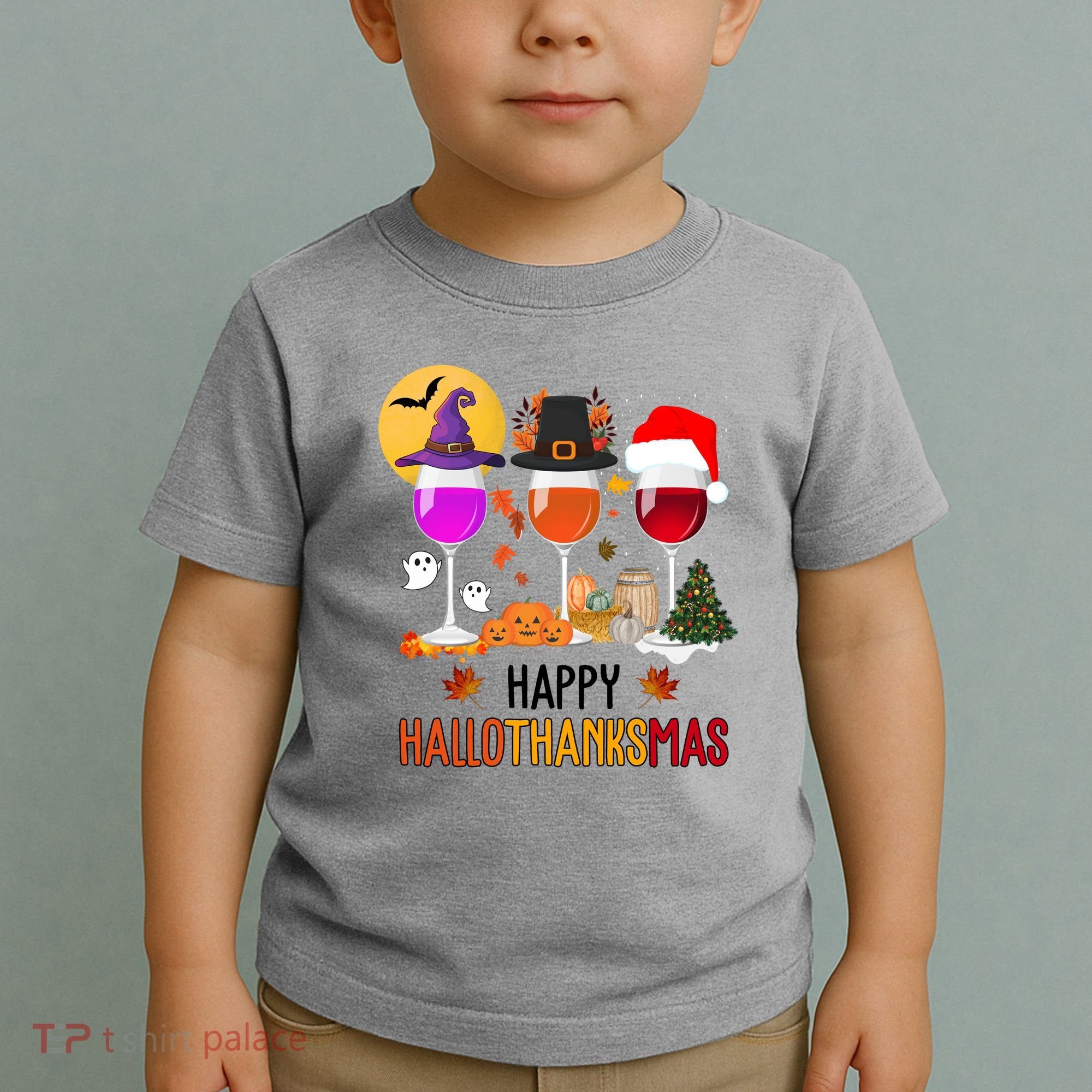 Happy Halloween Thanksgiving Christmas Wine Lover Gift Toddler T-Shirt
