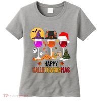 Happy Halloween Thanksgiving Christmas Wine Lover Gift Women's T-Shirt thumb 0