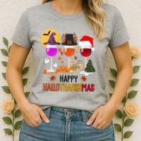 Happy Halloween Thanksgiving Christmas Wine Lover Gift Women's T-Shirt thumb 2