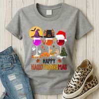 Happy Halloween Thanksgiving Christmas Wine Lover Gift Women's T-Shirt thumb 3
