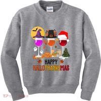Happy Halloween Thanksgiving Christmas Wine Lover Gift Kids Sweatshirt thumb 0