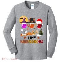 Happy Halloween Thanksgiving Christmas Wine Lover Gift Kids Long Sleeve Shirt thumb 0
