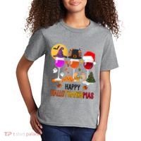 Happy Halloween Thanksgiving Christmas Wine Lover Gift Kids T-Shirt thumb 2