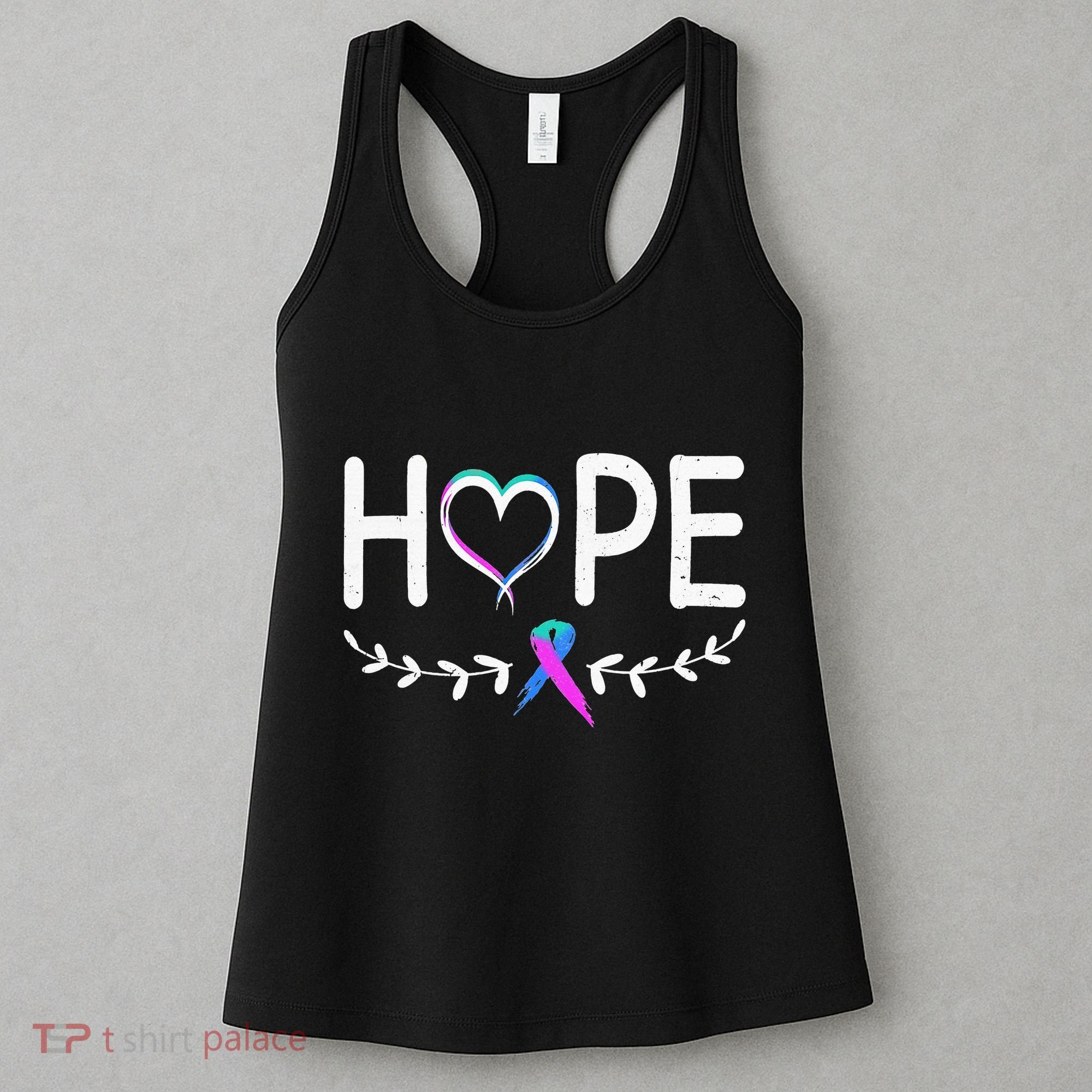 Hope Heart Teal Pink Purple Ribbon Thyroid Cancer Women's Tank Top