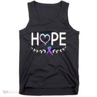 Hope Heart Teal Pink Purple Ribbon Thyroid Cancer Tank Top thumb 0