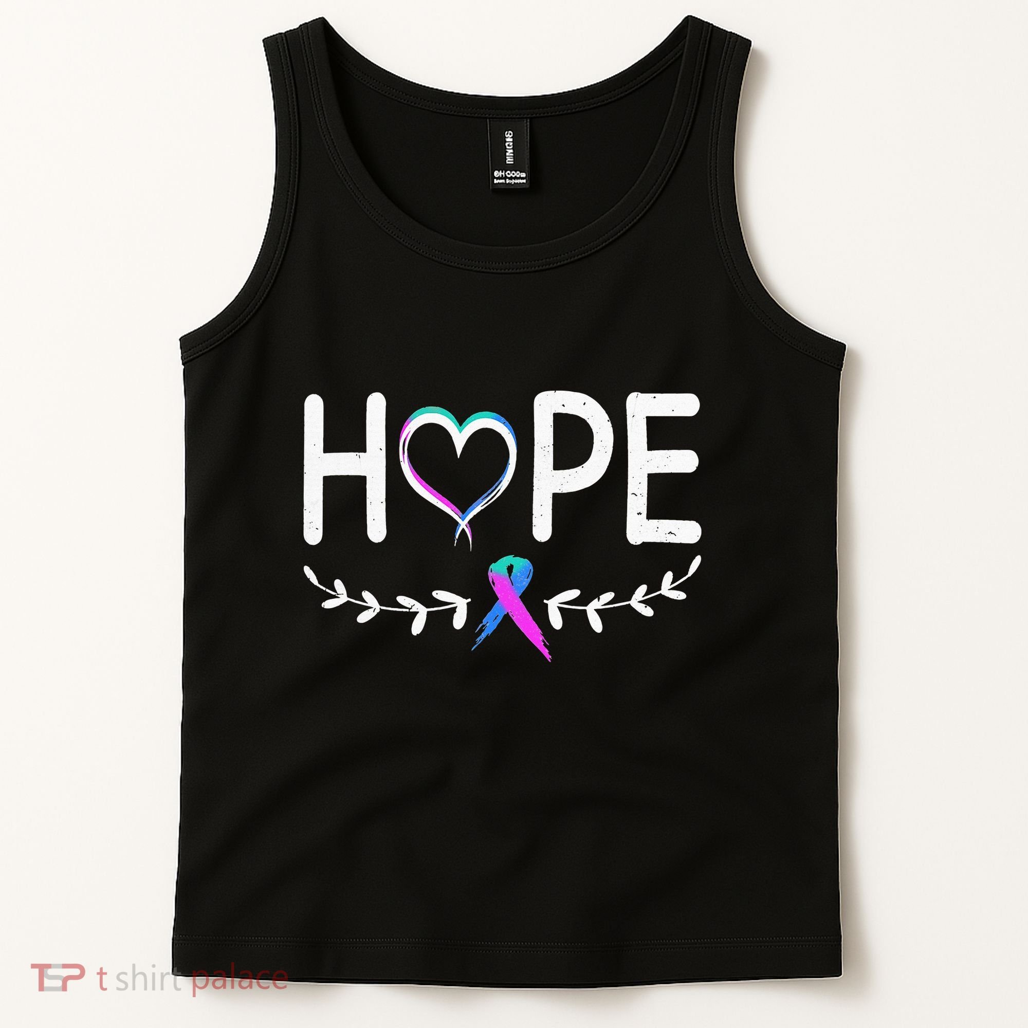 Hope Heart Teal Pink Purple Ribbon Thyroid Cancer Tank Top