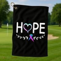 Hope Heart Teal Pink Purple Ribbon Thyroid Cancer Golf Towel thumb 1