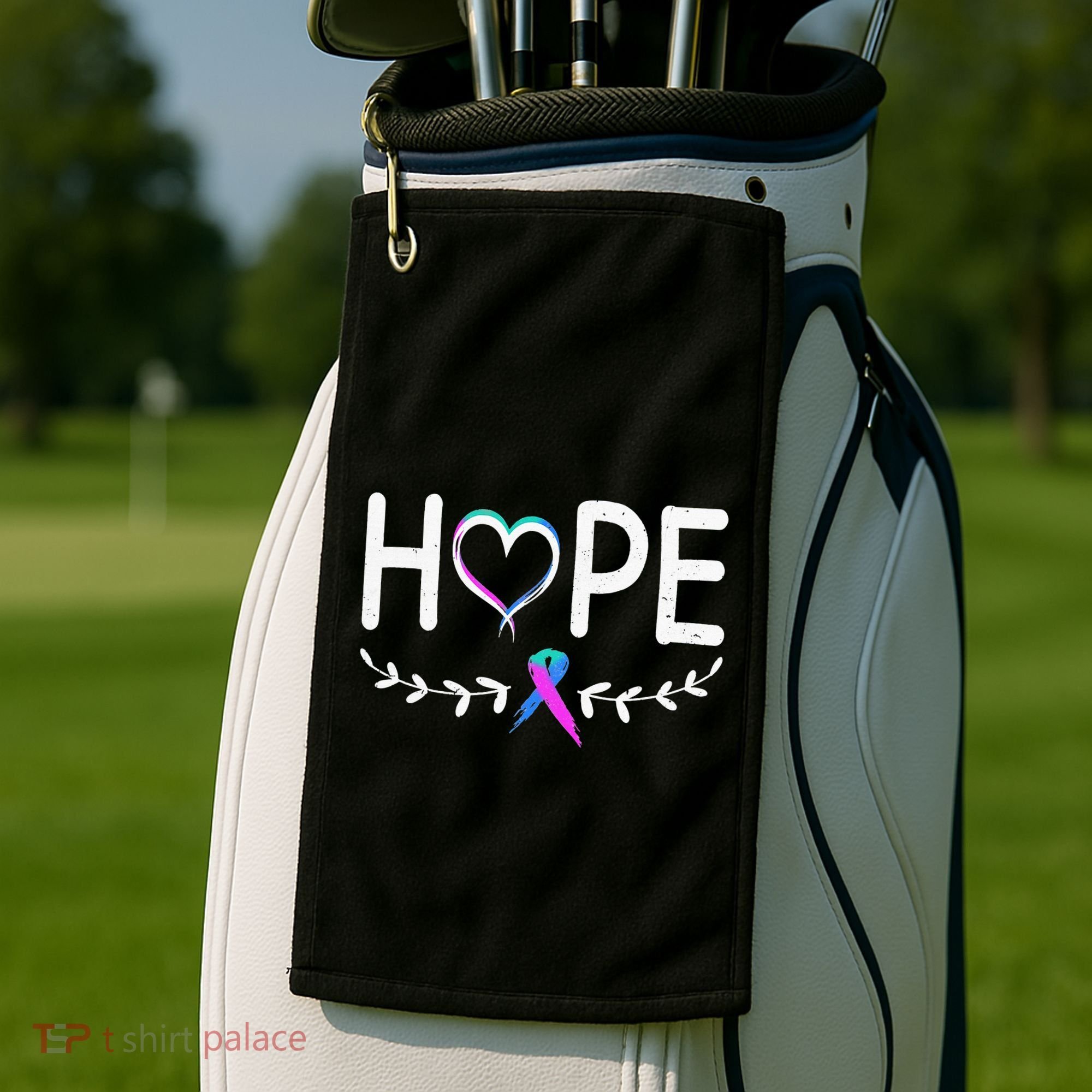 Hope Heart Teal Pink Purple Ribbon Thyroid Cancer Golf Towel