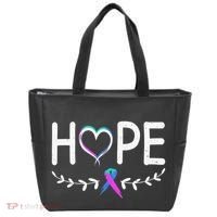 Hope Heart Teal Pink Purple Ribbon Thyroid Cancer Tote Bag thumb 0