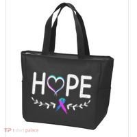 Hope Heart Teal Pink Purple Ribbon Thyroid Cancer Tote Bag thumb 3