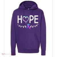 Hope Heart Teal Pink Purple Ribbon Thyroid Cancer Hoodie thumb 0