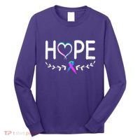 Hope Heart Teal Pink Purple Ribbon Thyroid Cancer Long Sleeve Shirt thumb 0