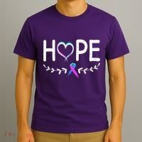 Hope Heart Teal Pink Purple Ribbon Thyroid Cancer T-Shirt thumb 3