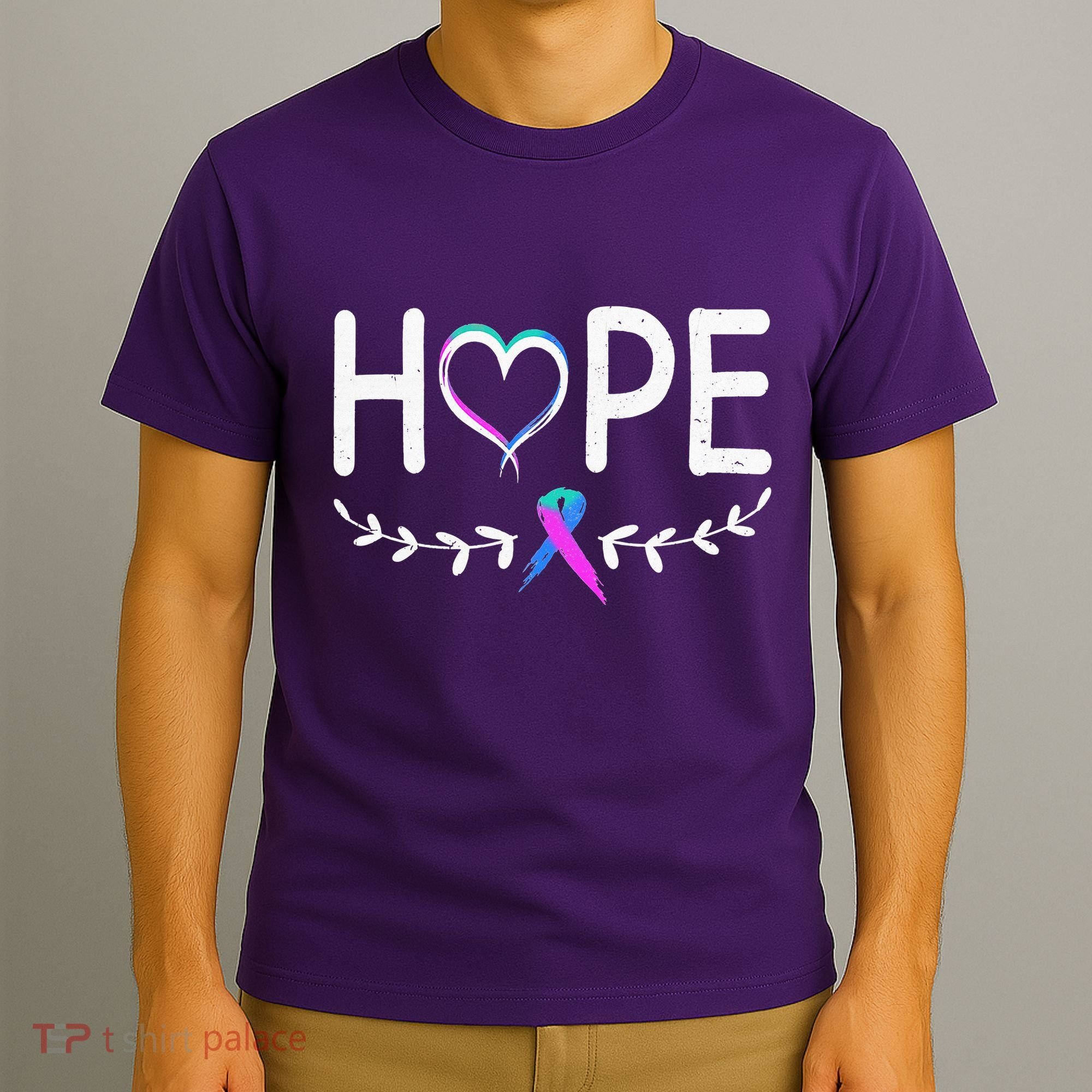 Hope Heart Teal Pink Purple Ribbon Thyroid Cancer T-Shirt