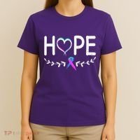 Hope Heart Teal Pink Purple Ribbon Thyroid Cancer T-Shirt thumb 4